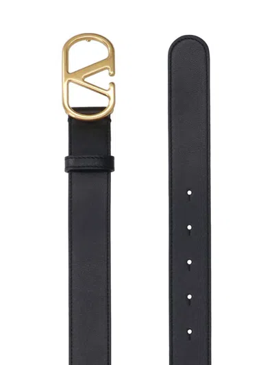Valentino Adjustable Length Gold-tone Buckle Belts In Black