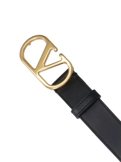 Valentino Adjustable Length Gold-tone Buckle Belts In Black