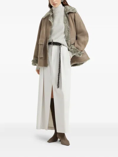 Brunello Cucinelli Zip-up Bomber Jacket In Brown