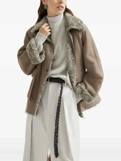 Brunello Cucinelli Zip-up Bomber Jacket In Brown