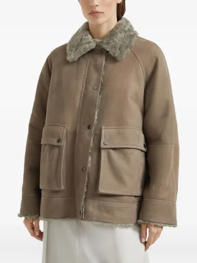 Brunello Cucinelli Zip-up Bomber Jacket In Brown