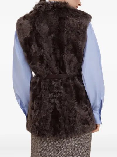 Brunello Cucinelli Shearling Belted Vest In Brown