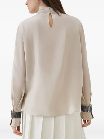 Brunello Cucinelli Crêpe De Chine Blouse In Neutral