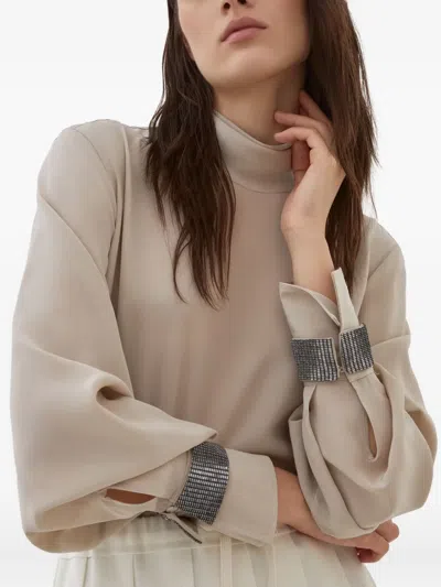 Brunello Cucinelli Crêpe De Chine Blouse In Neutral