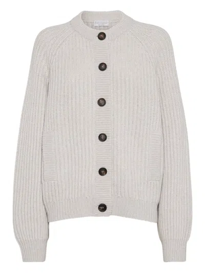 Brunello Cucinelli Ribbed Button-up Cardigan In Gray