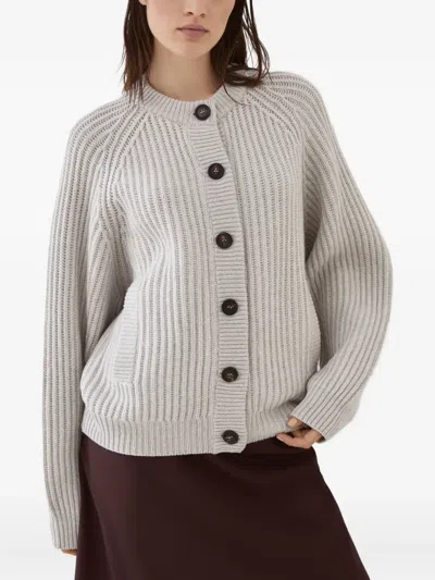 Brunello Cucinelli Ribbed Button-up Cardigan In Gray