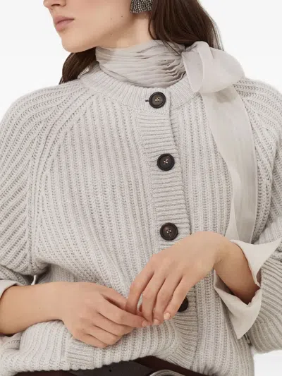 Brunello Cucinelli Ribbed Button-up Cardigan In Gray