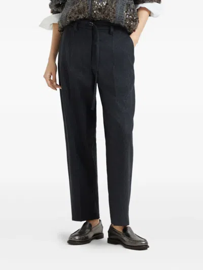 Brunello Cucinelli Wool Belted-trousers In Blue