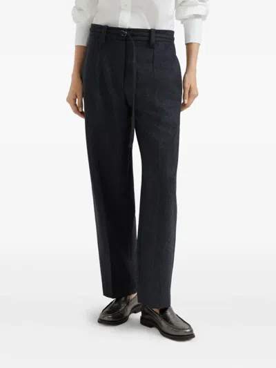 Brunello Cucinelli Wool Belted-trousers In Blue