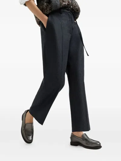 Brunello Cucinelli Wool Belted-trousers In Blue