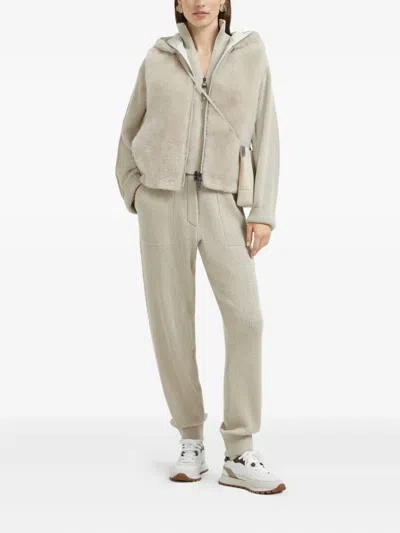 Brunello Cucinelli Ribbed-knitted Joggers In Neutral