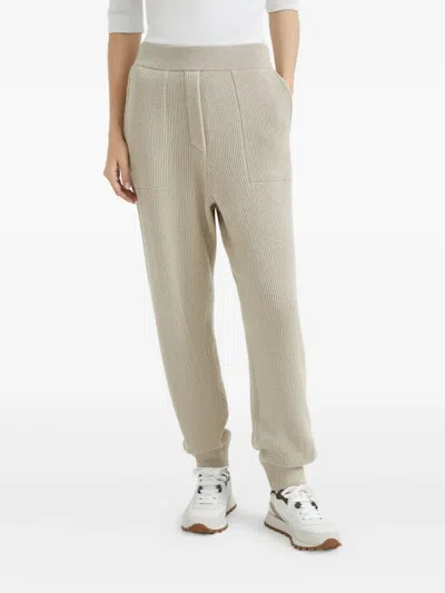 Brunello Cucinelli Ribbed-knitted Joggers In Neutral