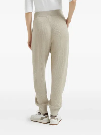 Brunello Cucinelli Ribbed-knitted Joggers In Neutral