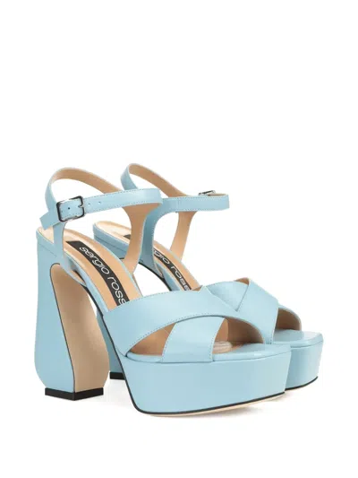 Sergio Rossi 90mm Leather Sandals In Blue