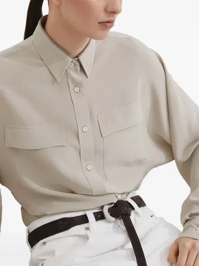 Brunello Cucinelli Crepe De Chine Shirt In Neutral