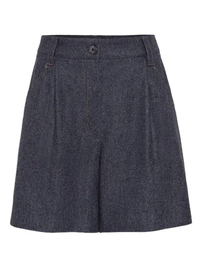 Brunello Cucinelli Virgin Wool Knee-length Shorts In Blue
