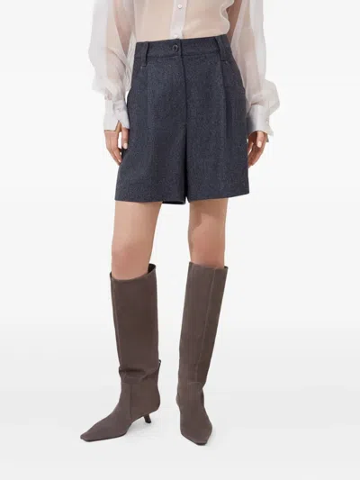 Brunello Cucinelli Virgin Wool Knee-length Shorts In Blue