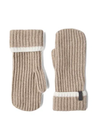 Brunello Cucinelli Ribbed-knit Gloves In Neutral