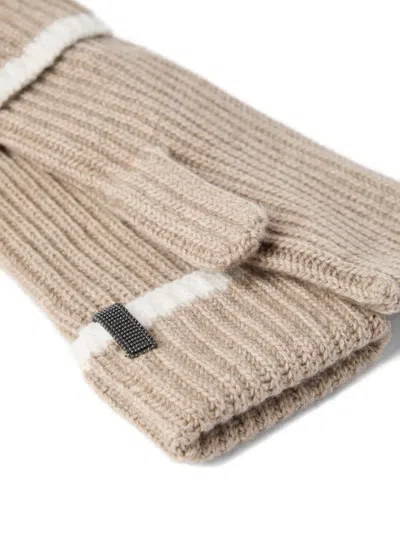 Brunello Cucinelli Ribbed-knit Gloves In Neutral