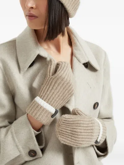 Brunello Cucinelli Ribbed-knit Gloves In Neutral
