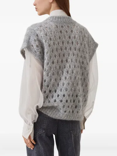 Brunello Cucinelli Open-knit Sweater In Gray