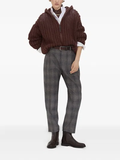 Brunello Cucinelli Checked Trousers In Gray
