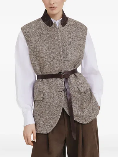 Brunello Cucinelli Flecked Belted Textured Vest