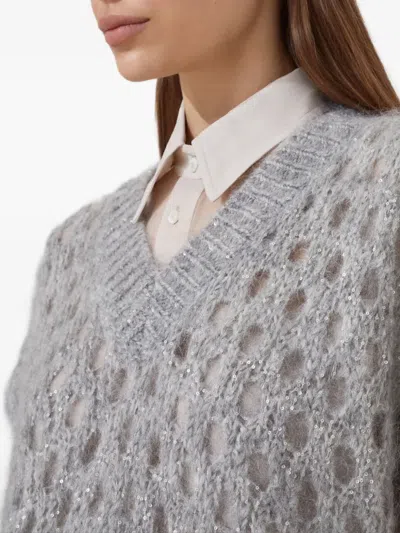 Brunello Cucinelli Open-knit Sweater In Gray