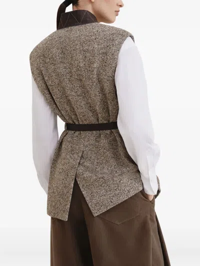 Brunello Cucinelli Flecked Belted Textured Vest