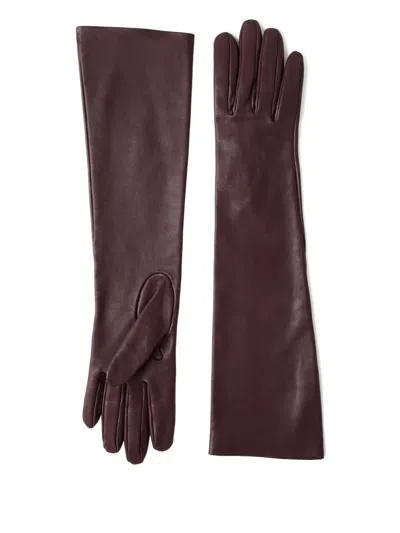 Brunello Cucinelli Long Leather Gloves In Burgundy