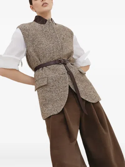 Brunello Cucinelli Flecked Belted Textured Vest