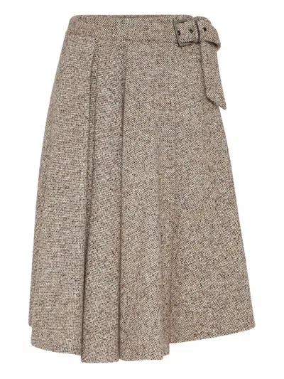 Brunello Cucinelli Virgin Wool And Silk Midi Skirt In Brown