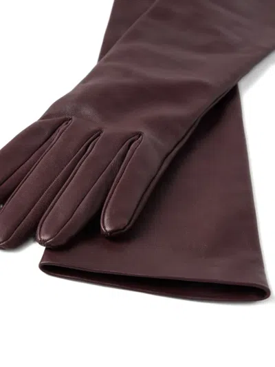 Brunello Cucinelli Long Leather Gloves In Burgundy