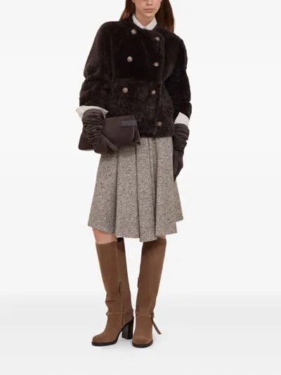 Brunello Cucinelli Virgin Wool And Silk Midi Skirt In Brown