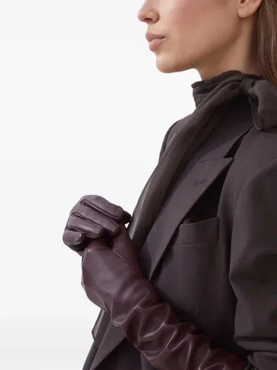 Brunello Cucinelli Long Leather Gloves In Burgundy