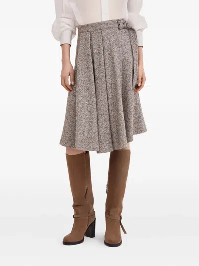 Brunello Cucinelli Virgin Wool And Silk Midi Skirt In Brown