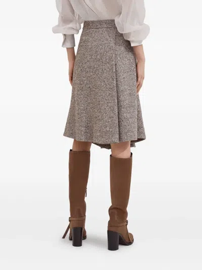 Brunello Cucinelli Virgin Wool And Silk Midi Skirt In Brown