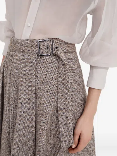 Brunello Cucinelli Virgin Wool And Silk Midi Skirt In Brown