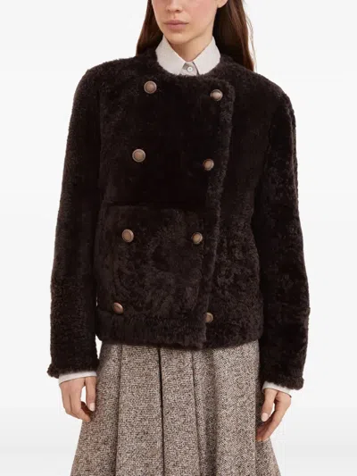 Brunello Cucinelli Reversible Sheep Shearling Double-breasted Jacket In Brown