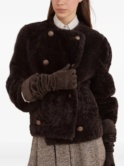 Brunello Cucinelli Reversible Sheep Shearling Double-breasted Jacket In Brown
