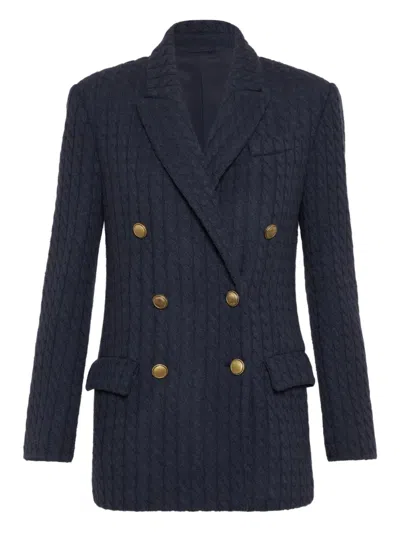 Brunello Cucinelli Double-breasted Textured Blazer In Blue