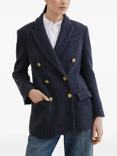 Brunello Cucinelli Double-breasted Textured Blazer In Blue