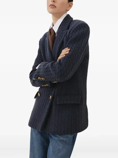 Brunello Cucinelli Double-breasted Textured Blazer In Blue