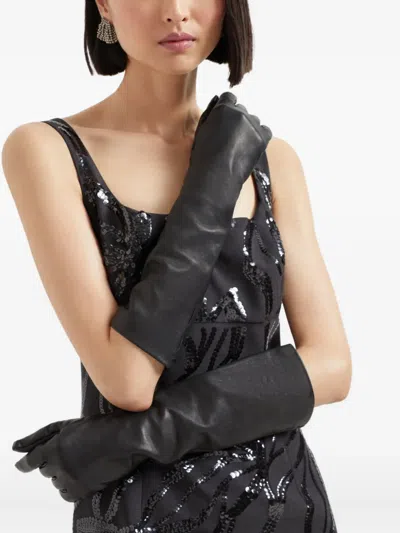 Brunello Cucinelli Long Leather Gloves In Black