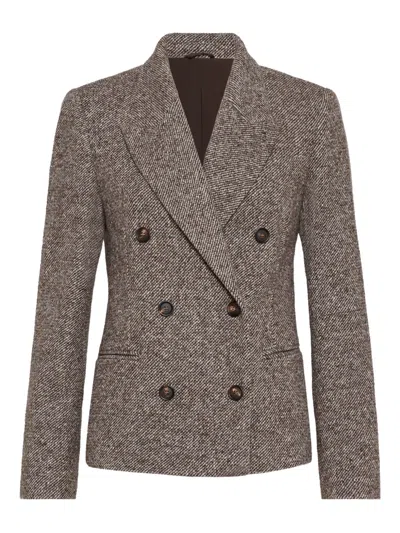 Brunello Cucinelli Wool Double-breasted Jacket With Front Pockets In Multi