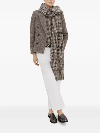 Brunello Cucinelli Wool Double-breasted Jacket With Front Pockets In Multi
