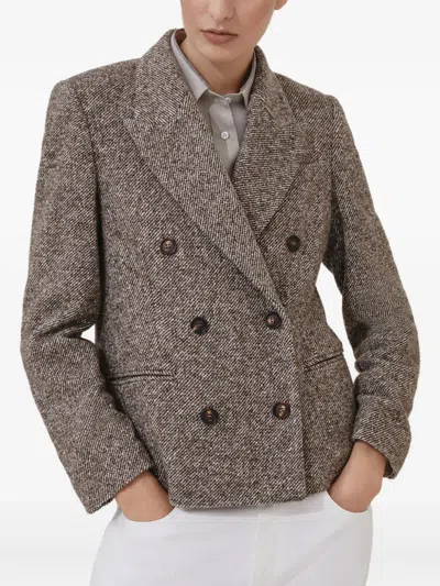 Brunello Cucinelli Wool Double-breasted Jacket With Front Pockets In Multi