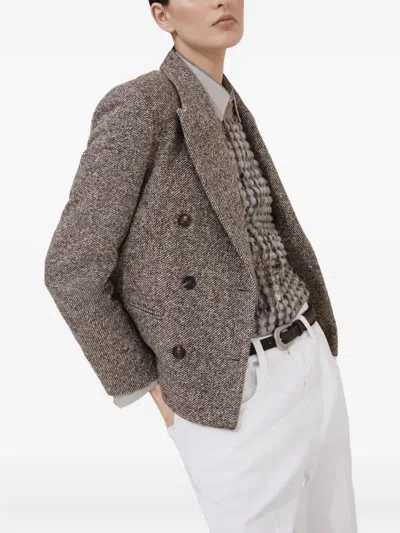 Brunello Cucinelli Wool Double-breasted Jacket With Front Pockets In Multi