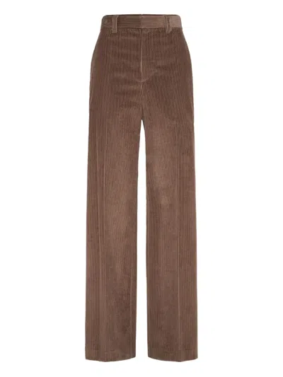 Brunello Cucinelli Women Corduroy Loose Pants With Monili In Brown