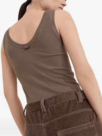 Brunello Cucinelli Women Corduroy Loose Pants With Monili In Brown